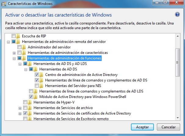 Activar active directory windows 7